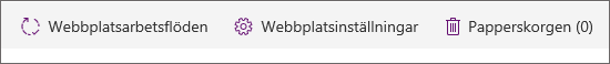 Vy av knappen Papperskorg i Webbplatsinnehåll.