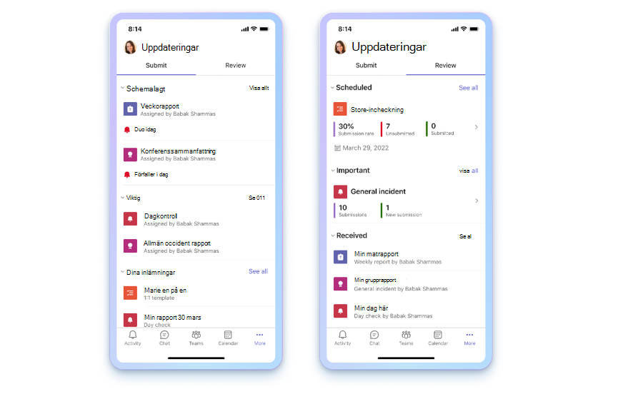 Uppdateringar app i Microsoft Teams på mobil enhet