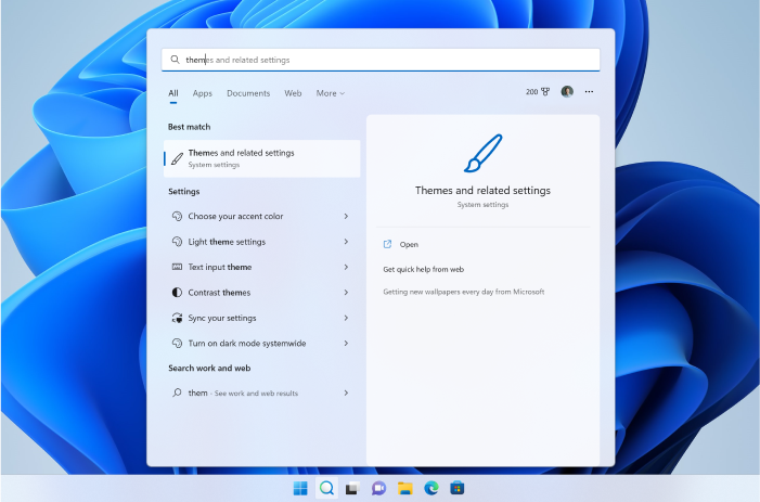 Sök på startsidan i Windows 11 med föreslagna appar