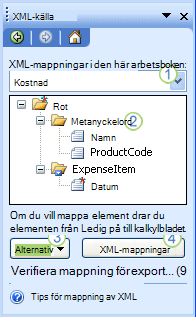 Åtgärdsfönstret XML-källa