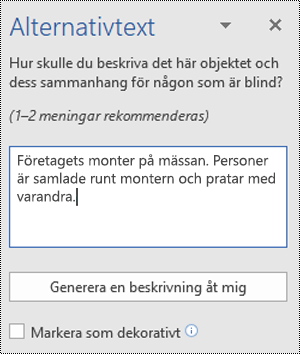 Dialogrutan Alternativtext i Word för Windows