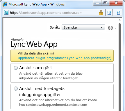 Alternativ för anslutning till ett möte med Lync Web App