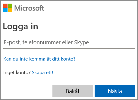 Skärmbild av Microsoft-inloggningen