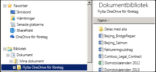 Mellanlagringsmappen efter att filer flyttats från den synkroniserade SharePoint OneDrive för företag-mappen