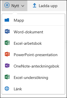 Skapa en ny mapp eller ett nytt dokument i Office 365