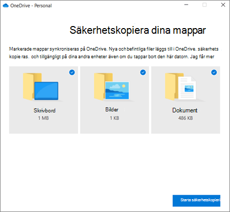 Skärmbild av dialogrutan Konfigurera skydd för viktiga mappar i OneDrive