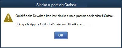 Quickbooks-skrivbordet kan inte skicka e-post i Outlook-fel