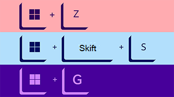 Bild av tangentbordsgenvägar för fäst-, skärmklippverktyget och Spelfältet