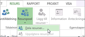 Öppna Dela resurser från resurspool