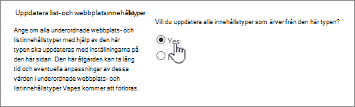 Välja Uppdatera alla innehålls typer