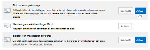 Exempel på webbplatssamlingens funktioner som du kan göra aktiva för SharePoint