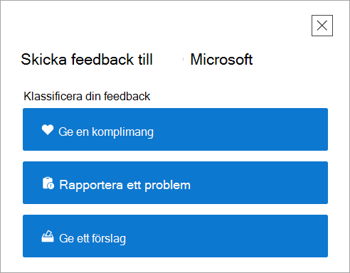 Sidan Ge feedback på översta nivån i appen Få hjälp.
