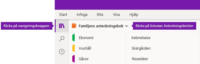 Expandera listan med anteckningsböcker i OneNote för Windows 10