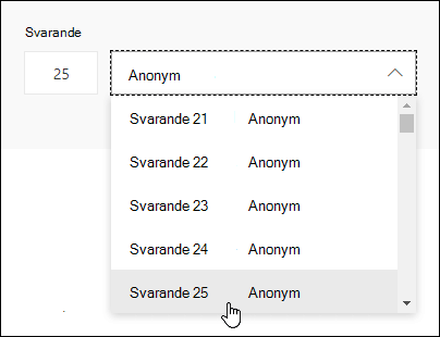 Ange ett specifikt nummer i sökrutan för svaranden om du vill se information om personens svar i Microsoft Forms