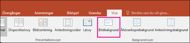 Visar knappen Bildbakgrund i menyfliksområdet i PowerPoint