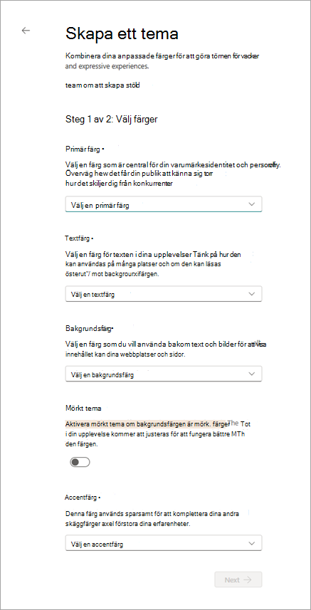 skärmbild av skapa nytt tema för webbplatsanpassning