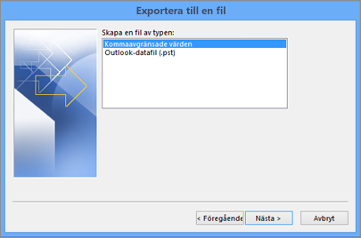 Exporteringsguiden i Outlook – Välja CSV-fil