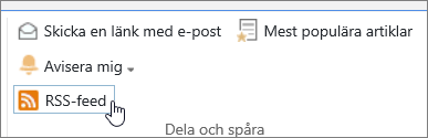 Biblioteksflik med RSS-avisering markerad