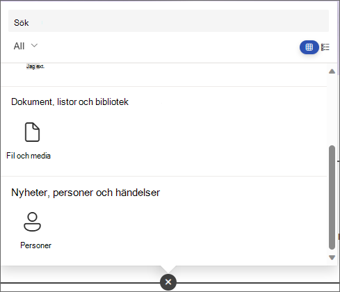 Skärmbild av fönstret för att välja en webbdel som visar Fil och media och Personer webbdelar.
