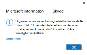 Fel i PDF för Microsoft Info Protection tillåts inte