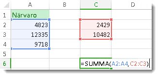 Använda SUMMA med två områden med tal