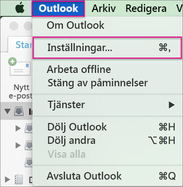 Outlook-menyn > Inställningar