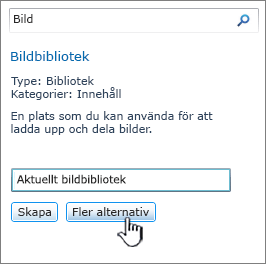 Dialogruta Skapa bildbibliotek med Fler alternativ markerat