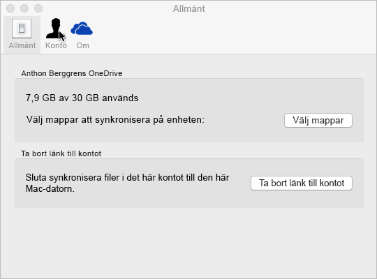 Markering för synkroniseringsmapp i OneDrive för Mac