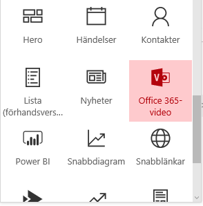 Skärmbild av Office 365 Video-menyknapp i SharePoint.