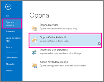Öppna en Outlook-datafil 