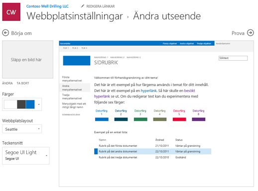 Redigera utseendets färger, teckensnitt och layout