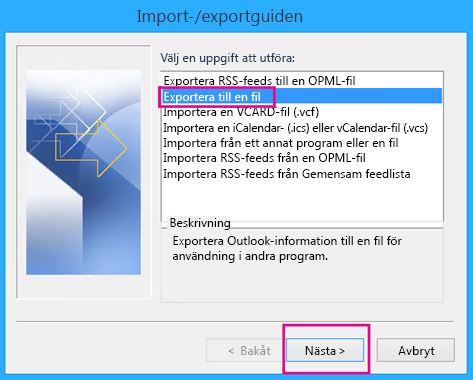 Välj Exportera till en fil