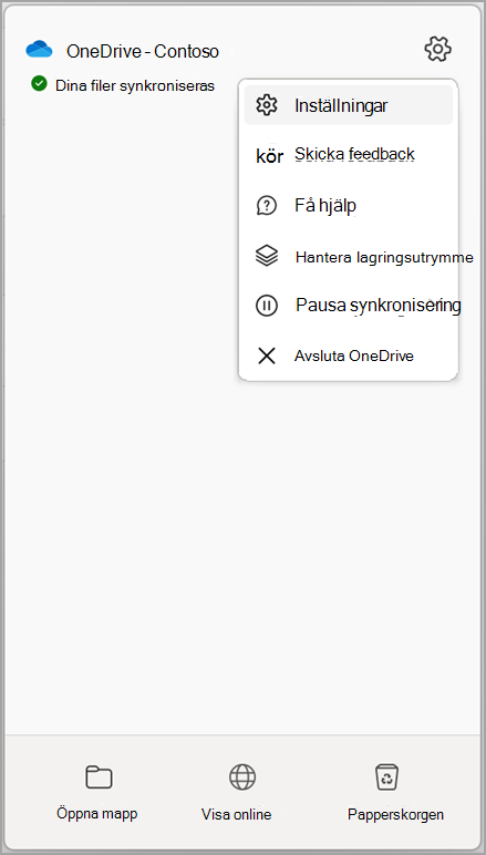 OneDrive-inställningar Stoppa synkronisering