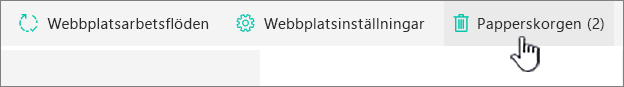 SharePoint Online, sidan Webbplatsinnehåll, knappen Papperskorg
