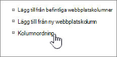 Kolumn ordning för webbplats innehåll markerat