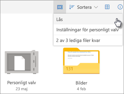 Skärmbild av att låsa personliga valv i OneDrive