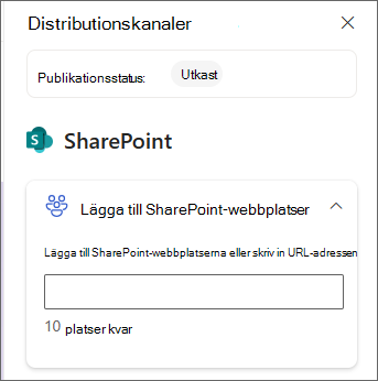 Skärmbild av fönstret för att lägga till SharePoint-webbplatser.