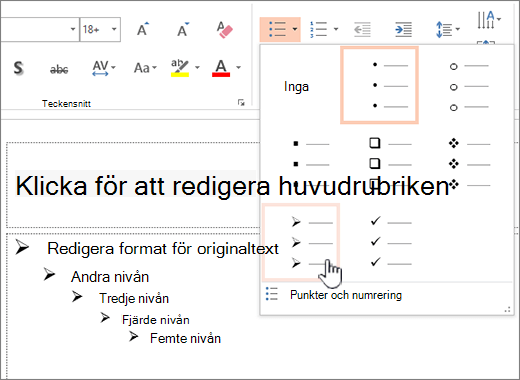 Ange standardpunkt för alla nivåer