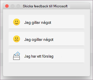 Dialogrutan Feedback för MacOS