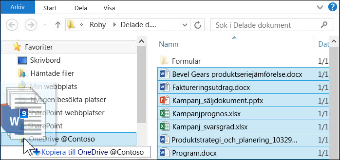 Dra filer till din synkroniserade OneDrive for Business-mapp för att överföra dem