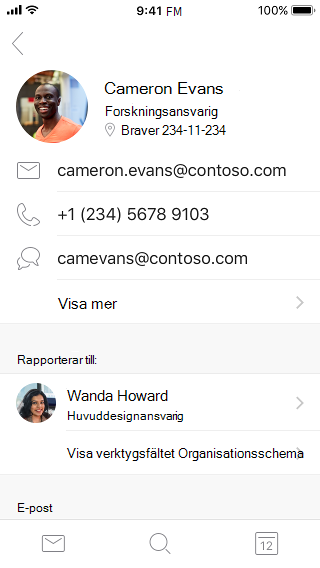 Exempel på kontaktkort med kontaktinformation och ytterligare information