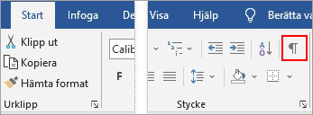 Ikonen Visa/Dölj är markerad på fliken Start.