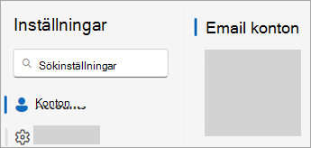 Skärmbild av Inställningar som visar konton > Email konton