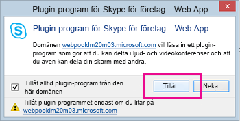 Lita på domänen för plugin-programmet Skype för företag – Web App
