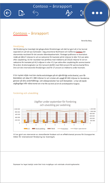 Skärmbild av fil i Word för iOS-enheter med ikonen Mer markerad.