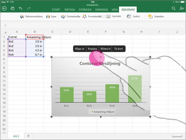 Kopiera ett diagram från Excel för iPad