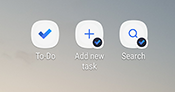 Skärmbild som visar genvägarna på Android-startskärmen för To-Do-appen, Lägg till ny uppgift och sök