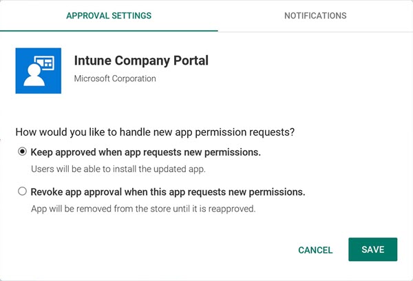 Inställningen för godkännande av App