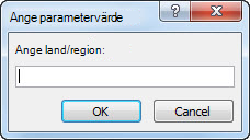 En parameteruppmaning med texten "Ange land/region".