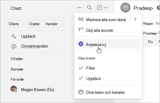 Skärmbild av hur du anpassar vyn i Simple Collab